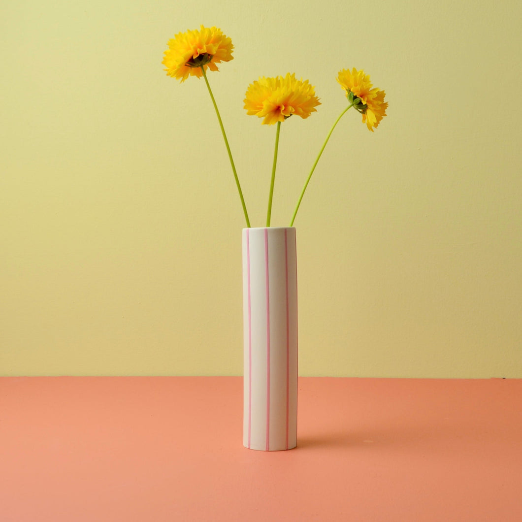 Coloured Striped Stem Vase Naples Yellow