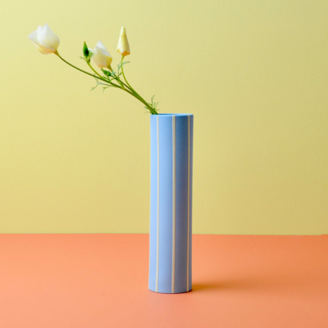 Coloured Striped Stem Vase Turquoise