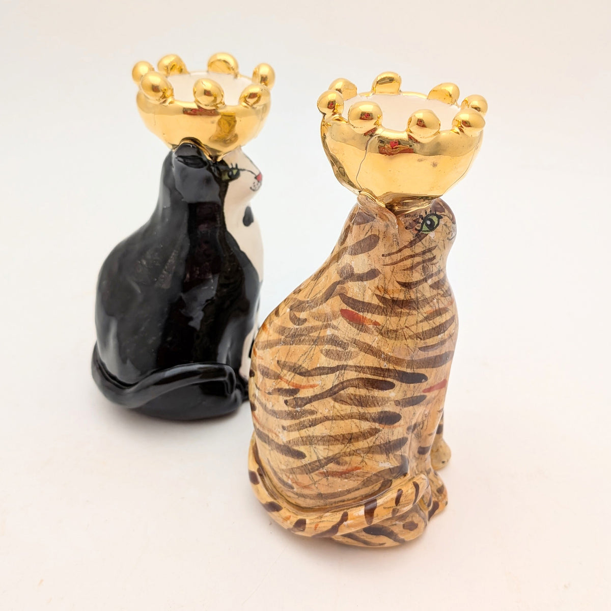 Tuxedo Cat with a Crown Candle Holder