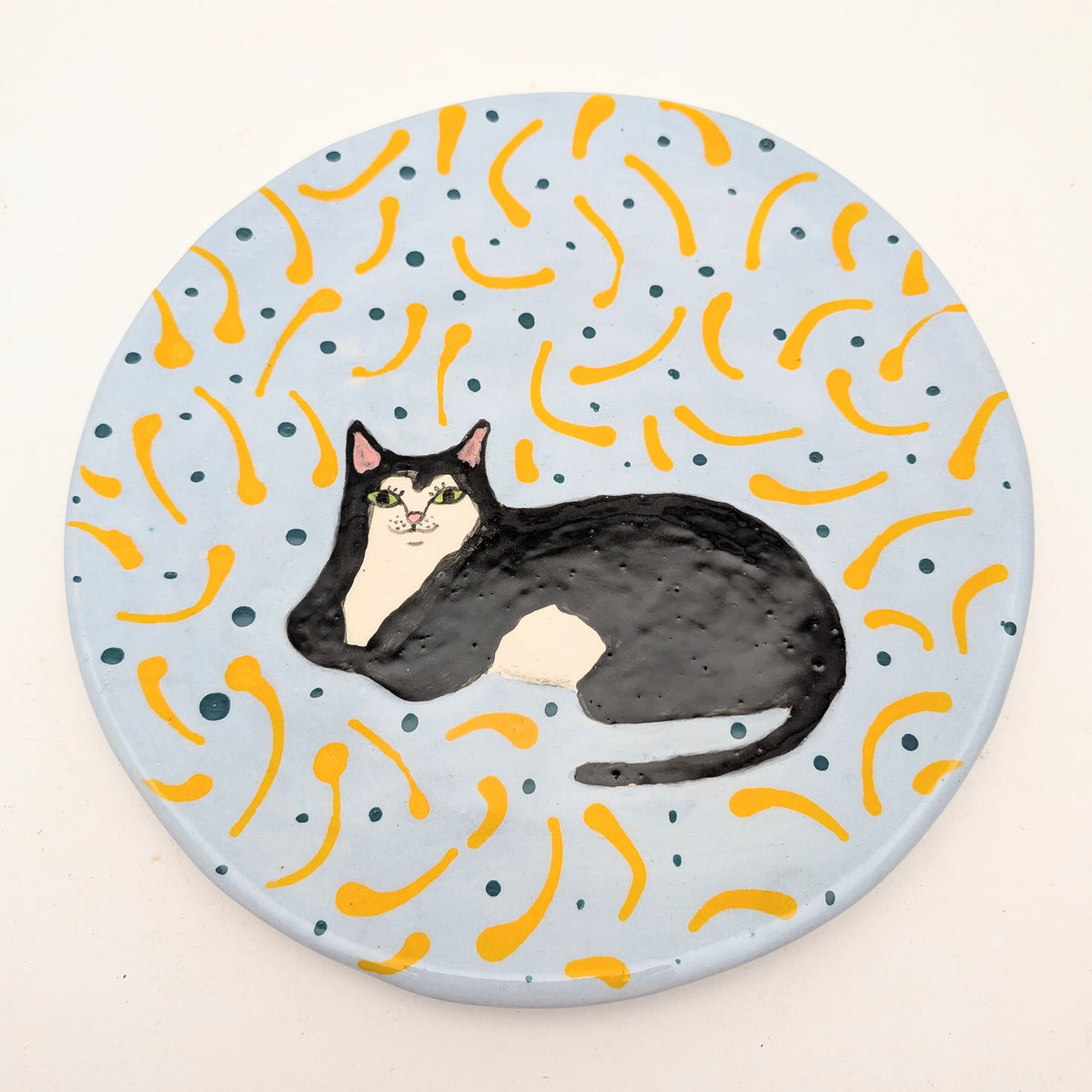 Resting Tuxedo Cat Plate