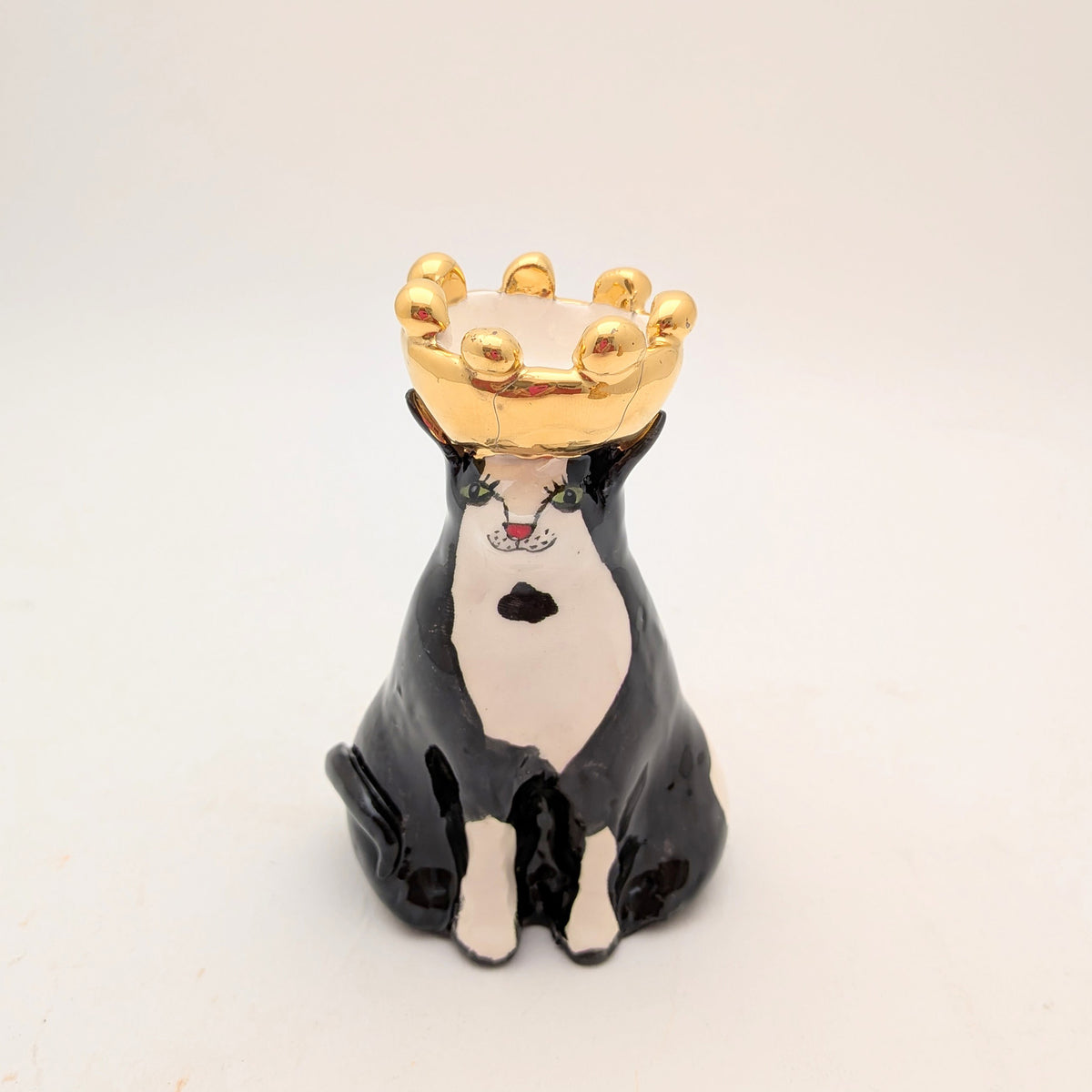 Tuxedo Cat with a Crown Candle Holder