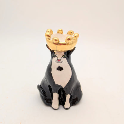 Tuxedo Cat with a Crown Candle Holder