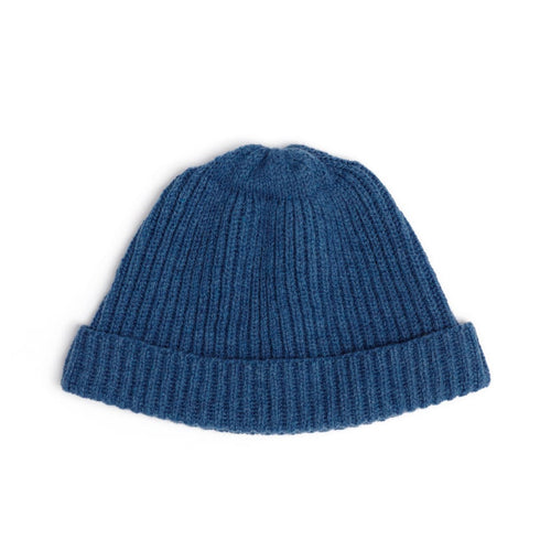 Fisherman's Rib Short Beanie in Denim Blue