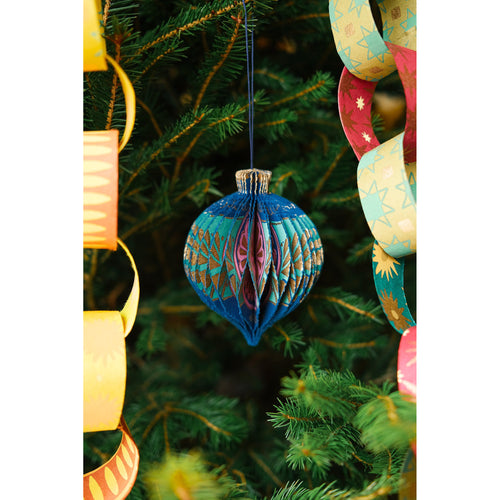 Blue Bauble Honeycomb Ornament