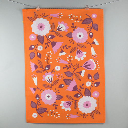 Orange Floral Tea Towel