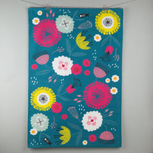Load image into Gallery viewer, Teal Floral Tea Towel