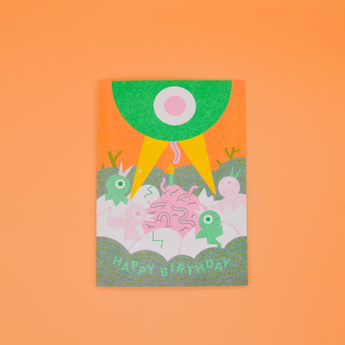 Worm Birthday Cake Greeting Card