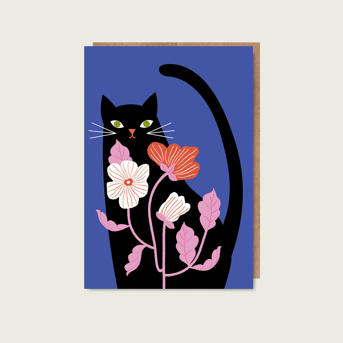 Black Floral Cat Greeting Card