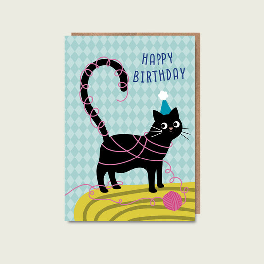 Black Cat and Wool Greeting Card