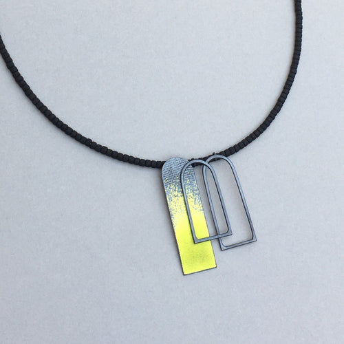 Three Arch Shapes Necklace in Yellow Green / Oxidised Silver
