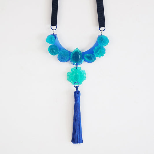 Translucent Teal and Blue Statement Necklace