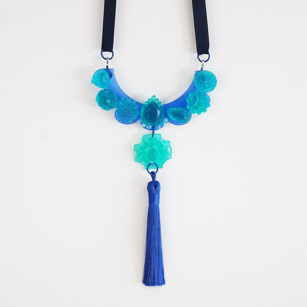 Translucent Teal and Blue Statement Necklace
