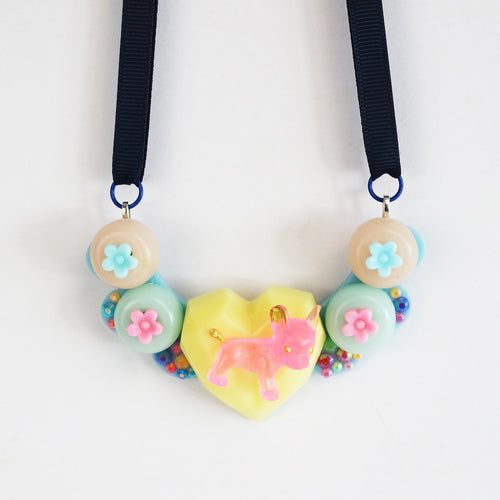 Hearts, Flowers and Frenchie Statement Necklace