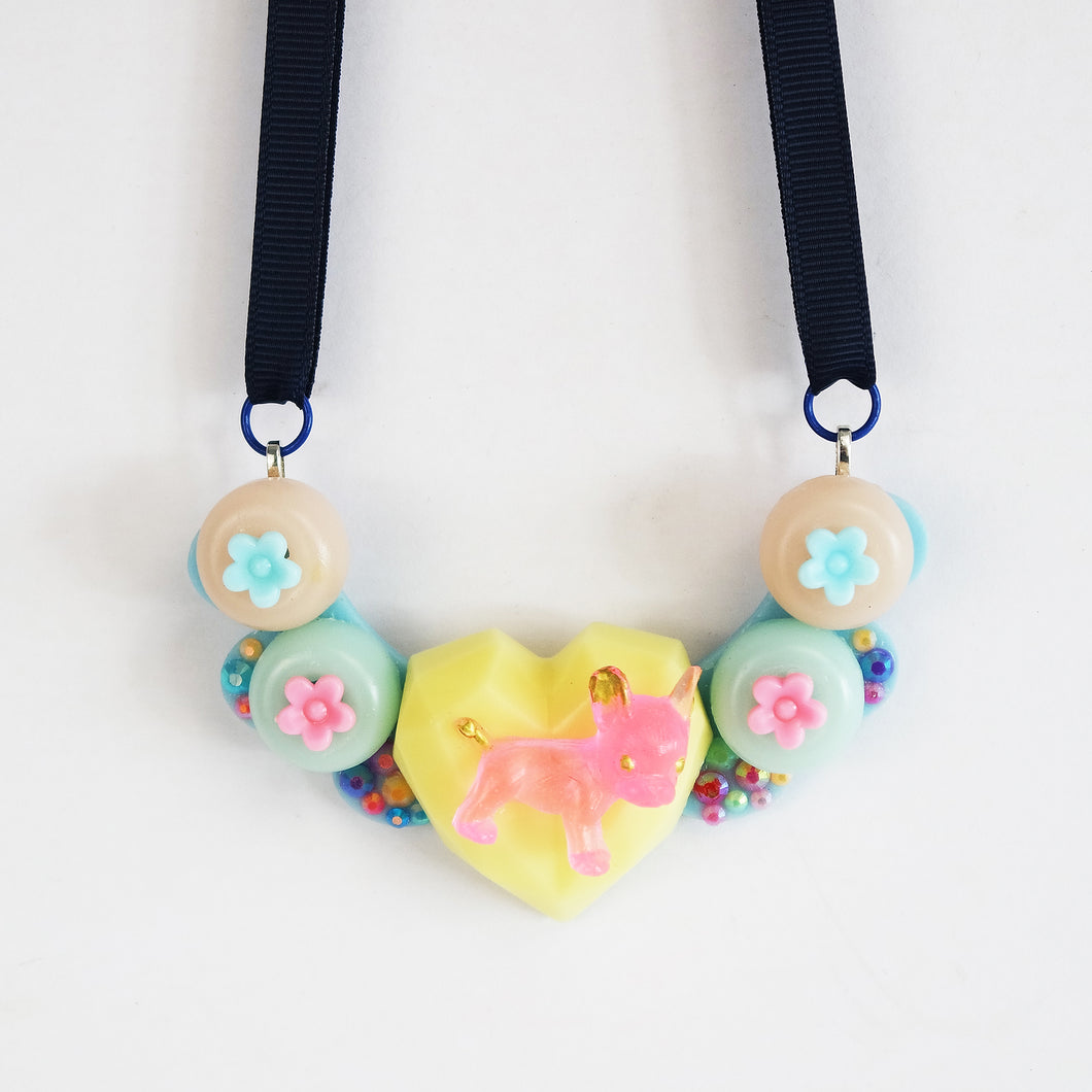 Hearts, Flowers and Frenchie Statement Necklace