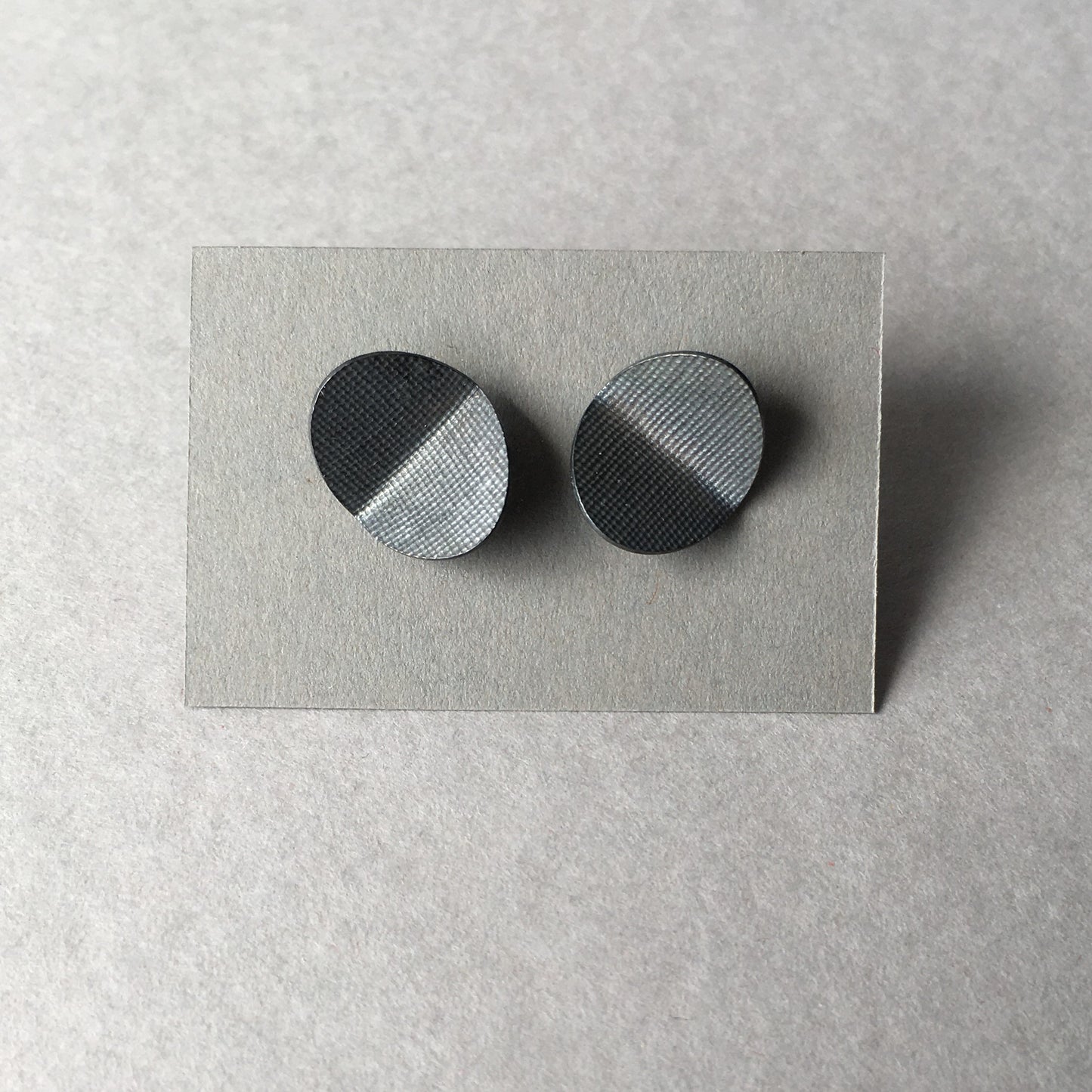 Folded Oval Studs in Textured Oxidised Silver