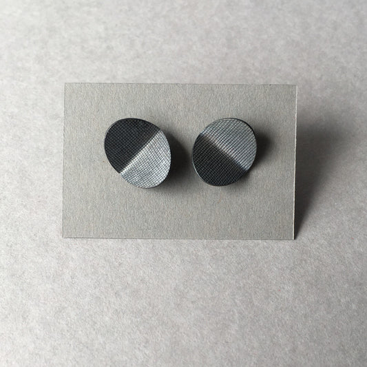 Folded Oval Studs in Textured Oxidised Silver