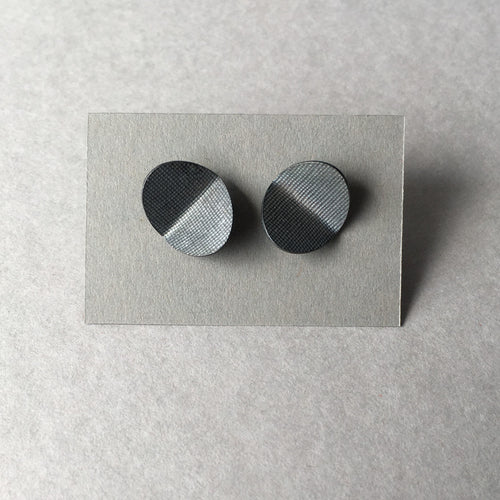 Oxidised Silver Folded Oval Studs