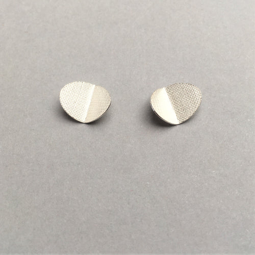 Textured Silver Folded Oval Studs