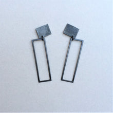 Load image into Gallery viewer, Rectangle Earrings with Textured Stud and Wire Rectangle Drop