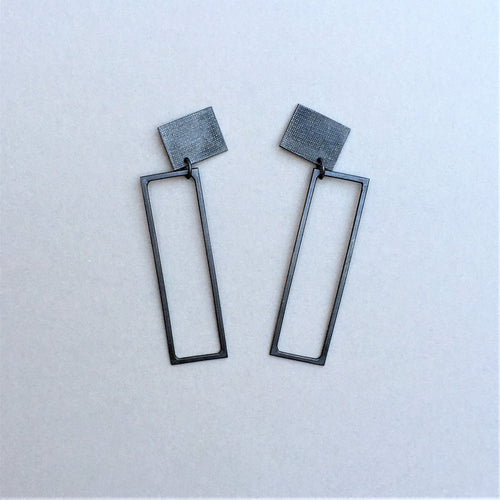 Rectangle Earrings with Textured Stud and Wire Rectangle Drop