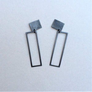 Rectangle Earrings with Textured Stud and Wire Rectangle Drop