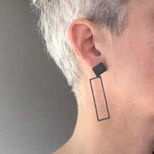 Load image into Gallery viewer, Rectangle Earrings with Textured Stud and Wire Rectangle Drop