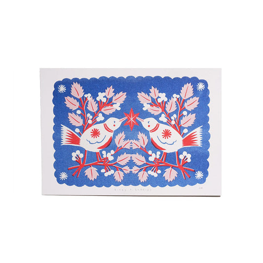 Birds + Berries Risograph Print