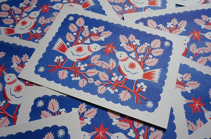 Birds + Berries Risograph Print