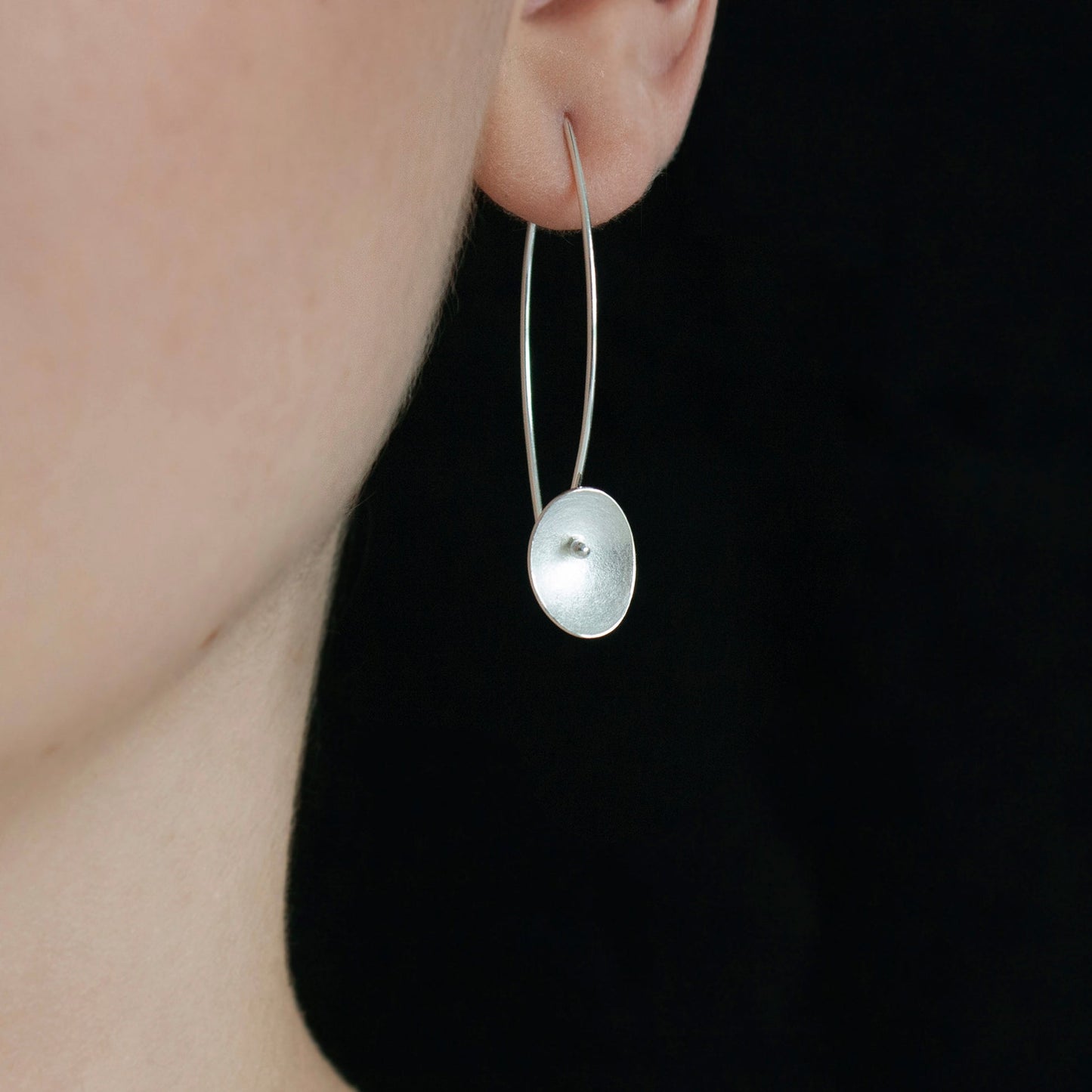 Single Large Seed Silver Long Wire Earrings