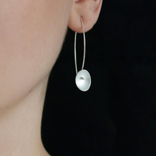Single Large Seed Silver Long Wire Earrings