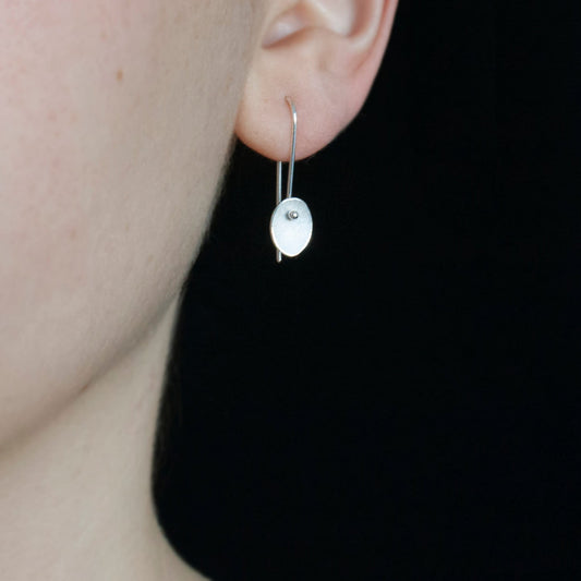 Small Petal Silver Long Wire Earrings