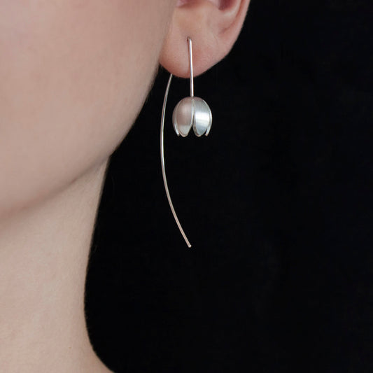 Crocus Silver Long Wire Earrings