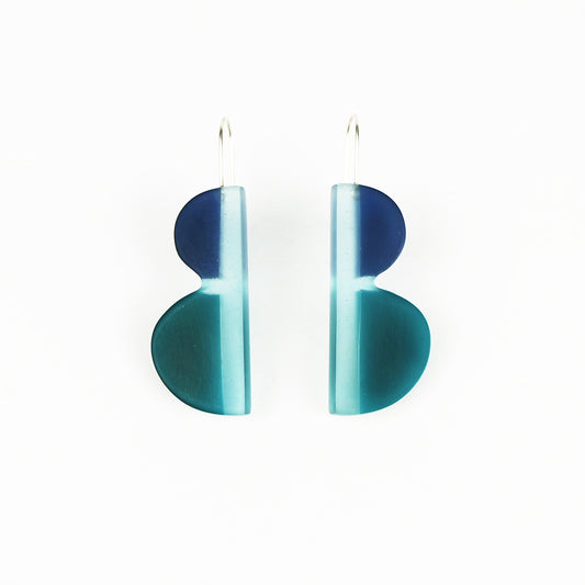 B-Shape Resin Earrings in Teal and Blue