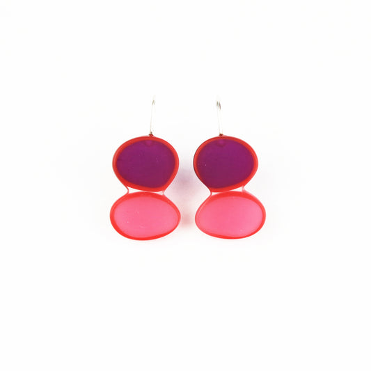 Two Ovals Resin Earrings in Purple and Pink