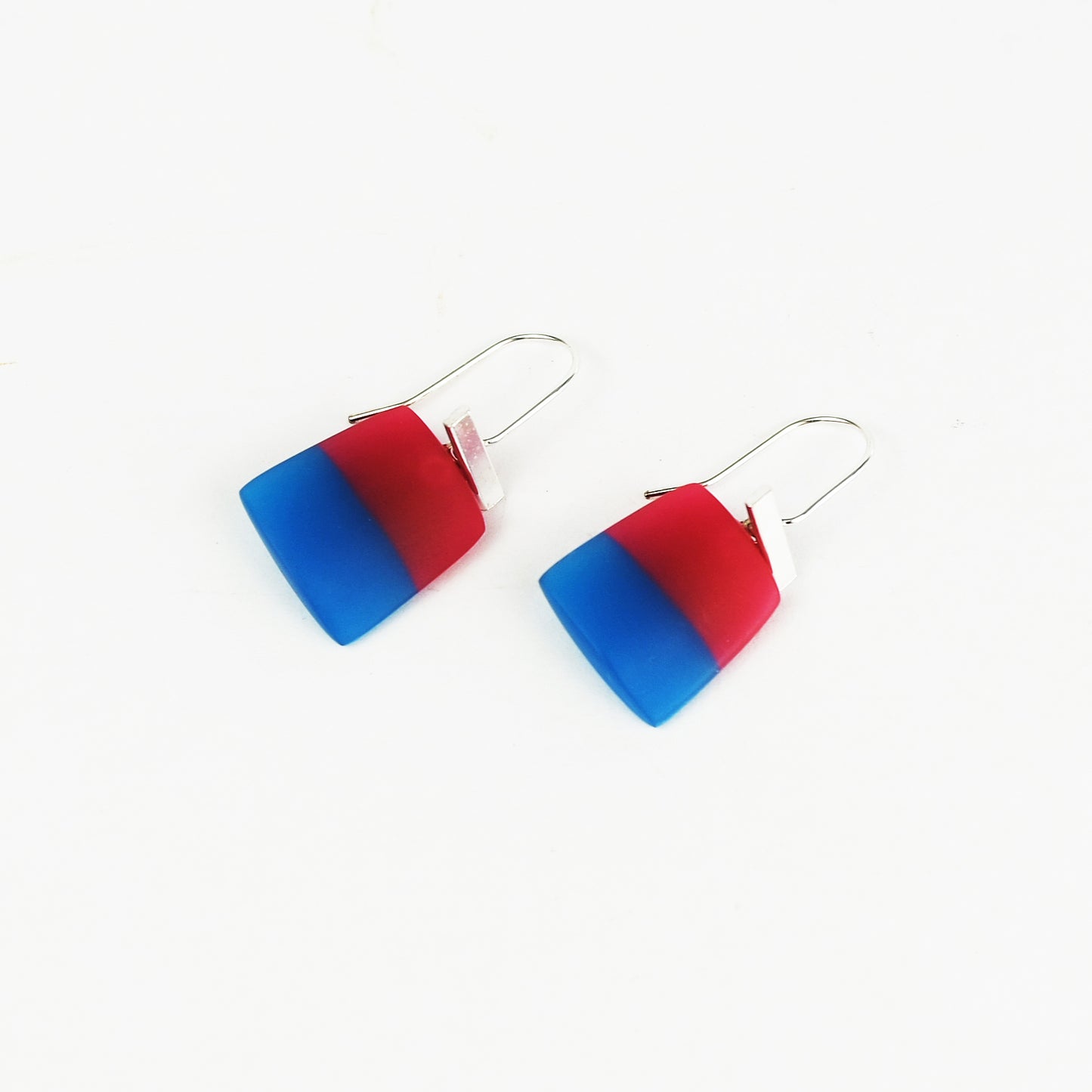 Square Resin Earrings in Blue and Pink