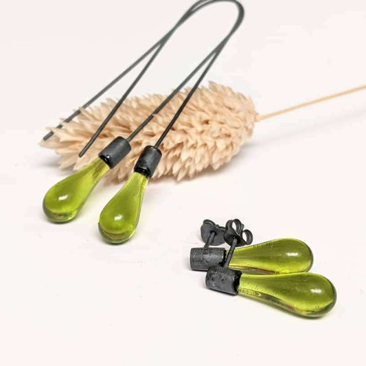 Droplet Stud Earrings with Oxidised Silver