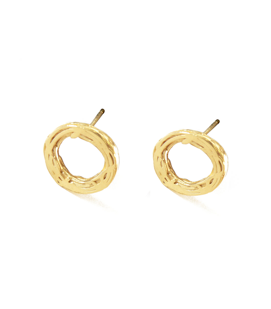 Pond Ripple Disc Stud Earrings in Yellow Gold