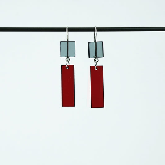 Architect Acrylic Earrings in Grey + Red