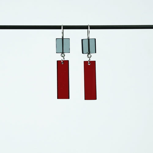 Architect Acrylic Earrings in Grey + Red