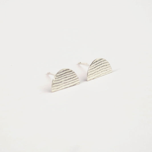 Half Oval Studs in Textured Silver