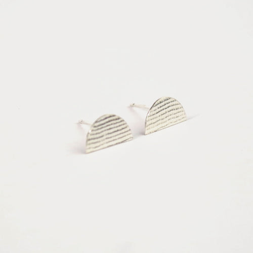 Half Oval Studs in Textured Silver