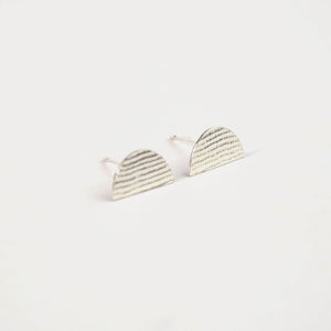 Half Oval Studs in Textured Silver