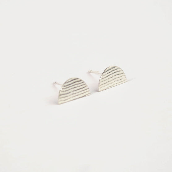Half Oval Studs in Textured Silver