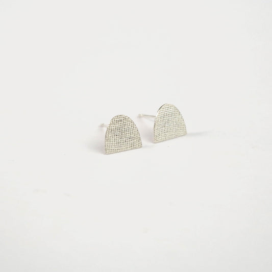Half Oval Tall Studs in Textured Silver