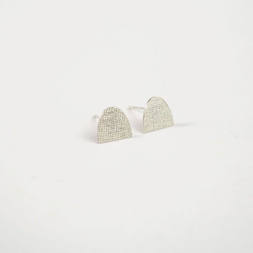 Textured Silver Half Oval Studs Small