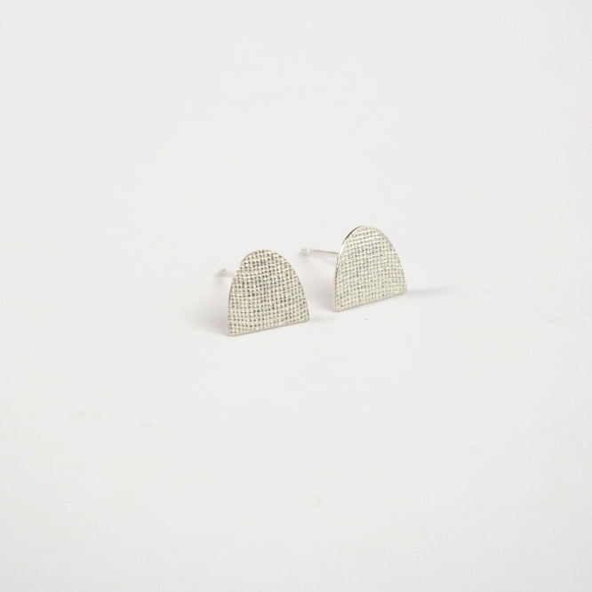 Half Oval Tall Studs in Textured Silver