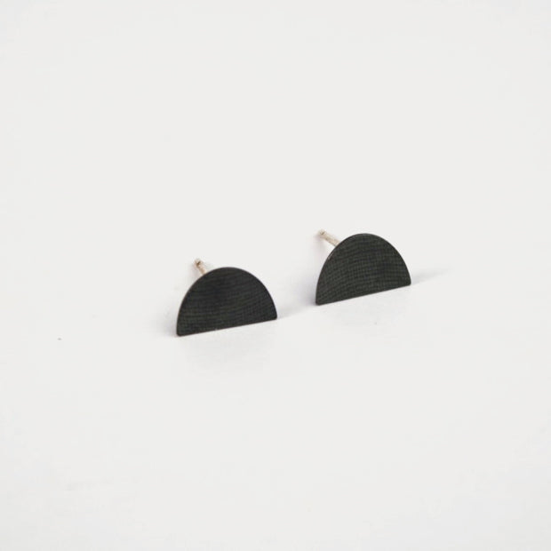 Half Oval Studs in Textured Oxidised Silver