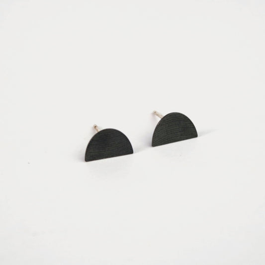 Half Oval Studs in Textured Oxidised Silver