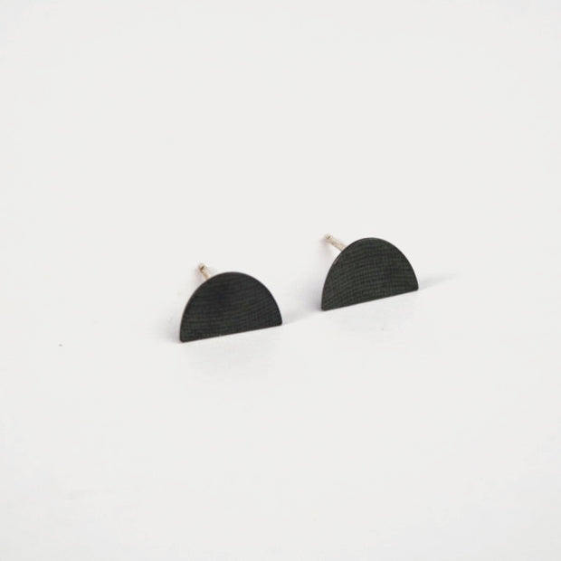 Oxidised Half Oval Stud Earrings