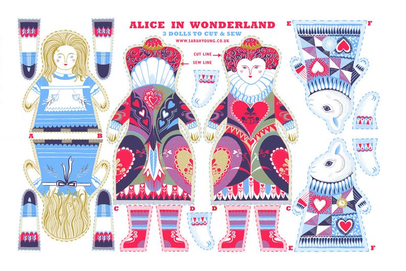 Alice in Wonderland Tea Towel  / Cut and Sew Kit - A silkscreen design